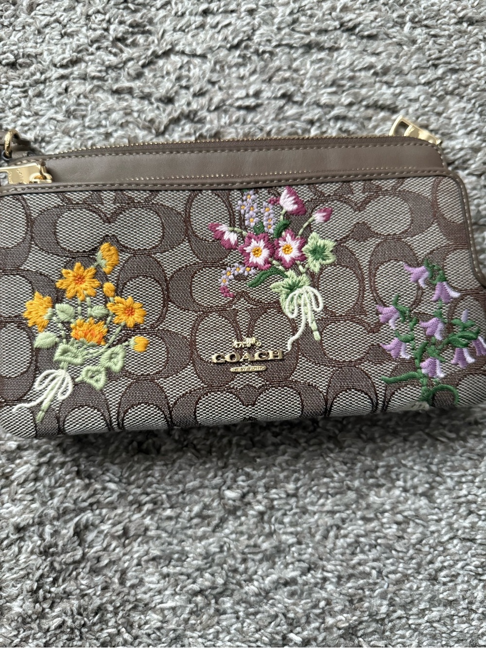 Coach Brown Signature Floral Wristlet - Picture 2 of 4